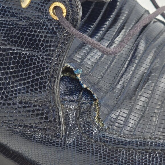 Vintage David Eden Exotic Teju Lizard Navy Blue Dress Shoes Men Size 8.5 Oxfords - Picture 4 of 13